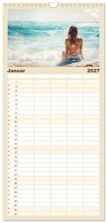 Produktbild: Familienplaner 2027 - Entspannen am Strand mit 5 Spalten (Wandkalender, 21 x 45 cm) CALVENDO
