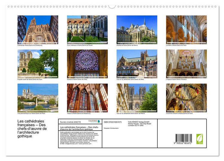 Produktbild: Les cath&eacute;drales fran&ccedil;aises &ndash; Des chefs-d'&oelig;uvre de l&rsquo;architecture gothique (Calendrier mural haut de gamme 2027 DIN A2 vertical), CALVENDO calendrier mensuel