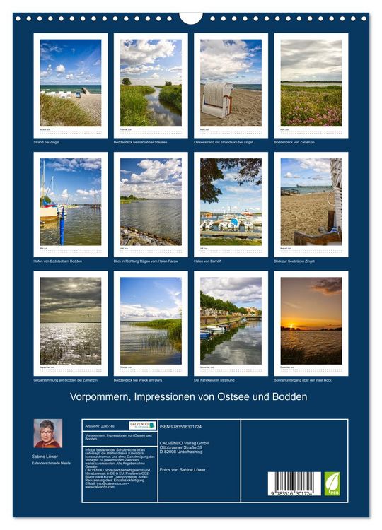 Produktbild: Vorpommern, Impressionen von Ostsee und Bodden (Wandkalender 2026 DIN A3 hoch), CALVENDO Monatskalender