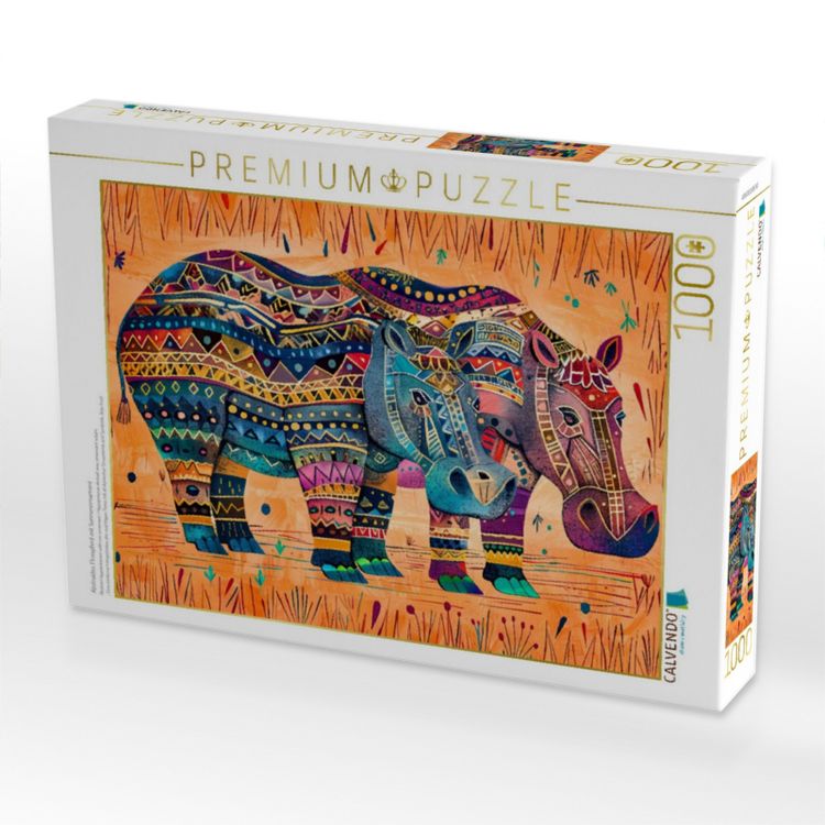 Produktbild: CALVENDO Puzzle Abstraktes Flusspferd mit Sonnenornament | 1000 Teile Lege-Gr&ouml;&szlig;e 64x48cm Foto-Puzzle f&uuml;r gl&uuml;ckliche Stunden