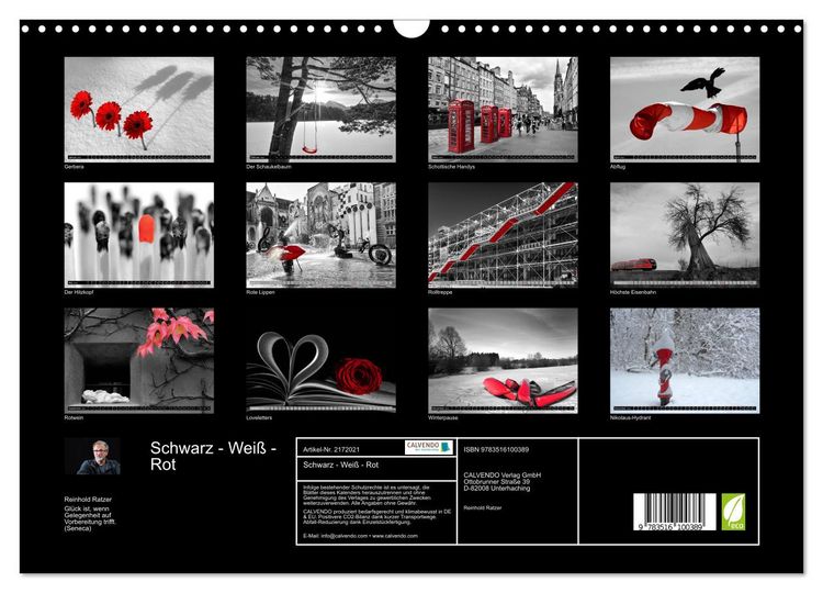 Produktbild: Schwarz - Wei&szlig; - Rot (Wandkalender 2026 DIN A3 quer), CALVENDO Monatskalender