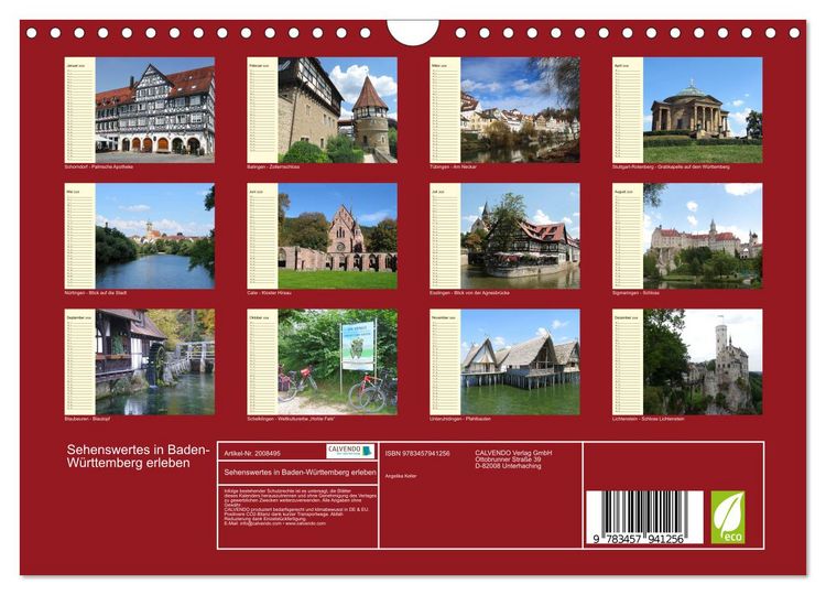Produktbild: Sehenswertes in Baden-W&uuml;rttemberg erleben (Wandkalender 2026 DIN A4 quer), CALVENDO Monatskalender