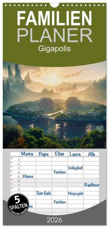 Produktbild: Familienplaner 2026 - Gigapolis mit 5 Spalten (Wandkalender, 21 x 45 cm) CALVENDO