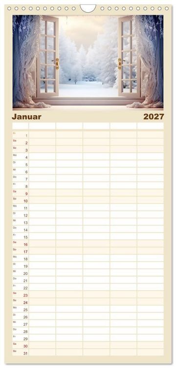 Produktbild: Familienplaner 2027 - Aus dem Fenster geblickt mit 5 Spalten (Wandkalender, 21 x 45 cm) CALVENDO