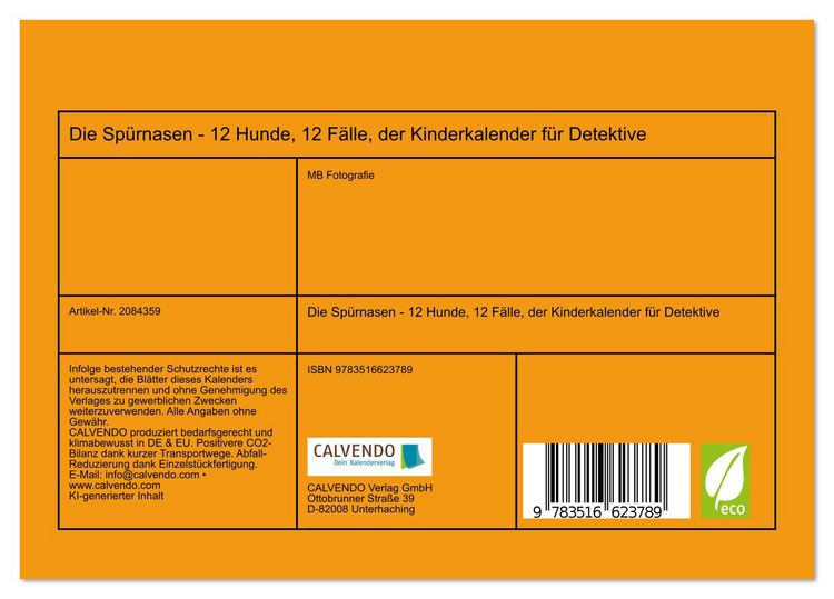 Produktbild: Die Sp&uuml;rnasen - 12 Hunde, 12 F&auml;lle, der Kinderkalender f&uuml;r Detektive (Tischkalender 2026 DIN A5 quer), CALVENDO Monatskalender