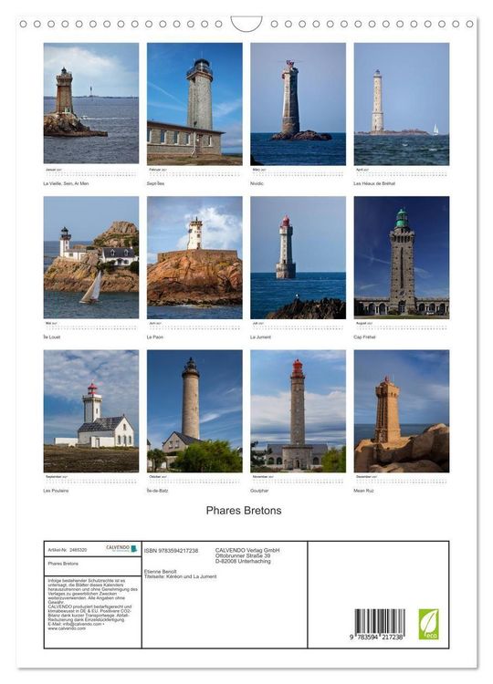 Produktbild: Phares Bretons (Wandkalender 2027 DIN A3 hoch), CALVENDO Monatskalender