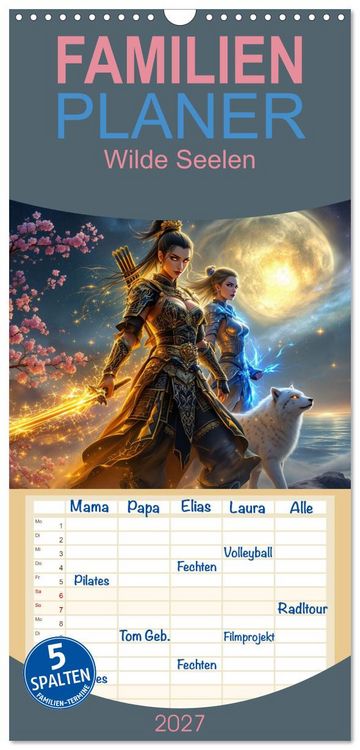 Produktbild: Familienplaner 2027 - Wilde Seelen mit 5 Spalten (Wandkalender, 21 x 45 cm) CALVENDO