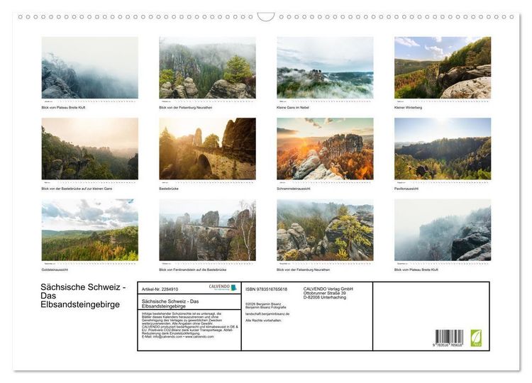 Produktbild: S&auml;chsische Schweiz - Das Elbsandsteingebirge (Wandkalender 2027 DIN A2 quer), CALVENDO Monatskalender