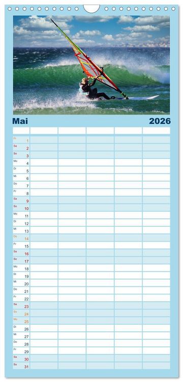 Produktbild: Familienplaner 2026 - Spektakul&auml;res Wellen- und Windsurfen mit 5 Spalten (Wandkalender, 21 x 45 cm) CALVENDO