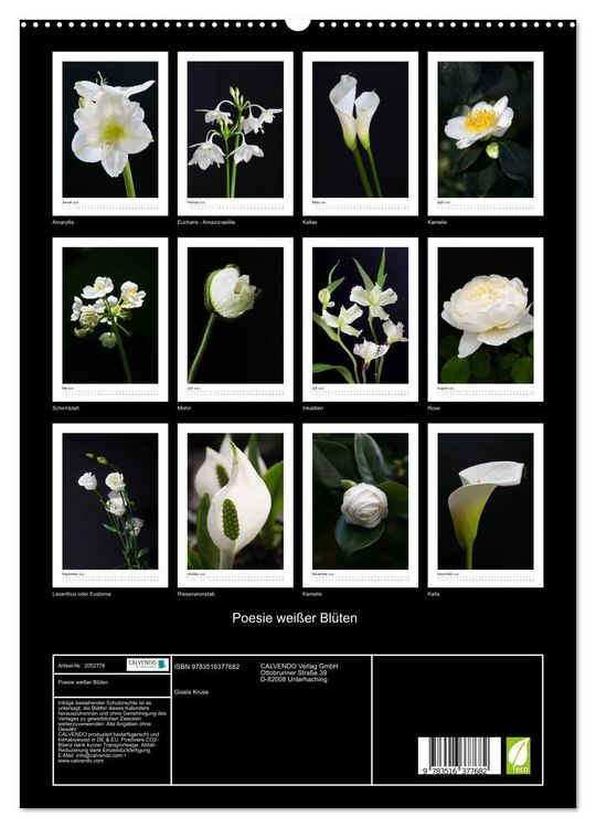 Produktbild: Poesie wei&szlig;er Bl&uuml;ten (hochwertiger Premium Wandkalender 2026 DIN A2 hoch), Kunstdruck in Hochglanz