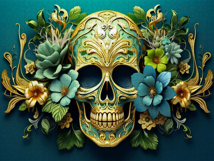 Produktbild: CALVENDO Puzzle Ein Motiv aus dem Kalender Skull Flower - Totenkopf ART | 2000 Teile Lege-Gr&ouml;&szlig;e 90x67cm Foto-Puzzle f&uuml;r gl&uuml;ckliche Stunden