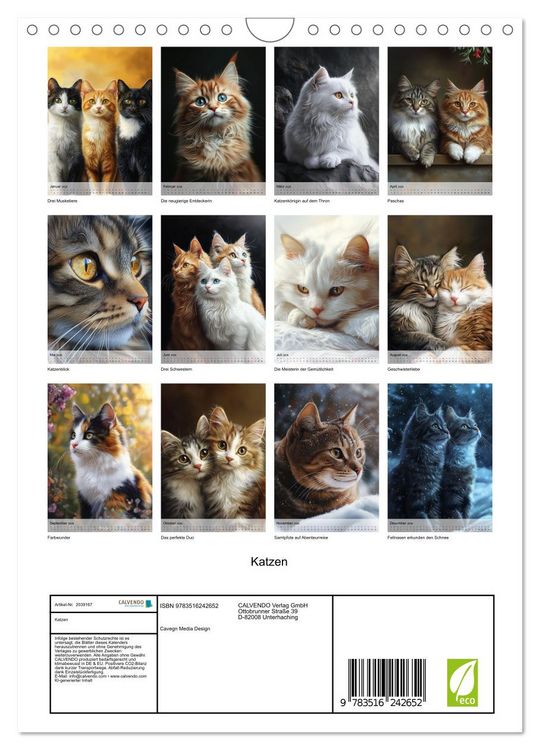 Produktbild: Katzen (Wandkalender 2026 DIN A4 hoch), CALVENDO Monatskalender