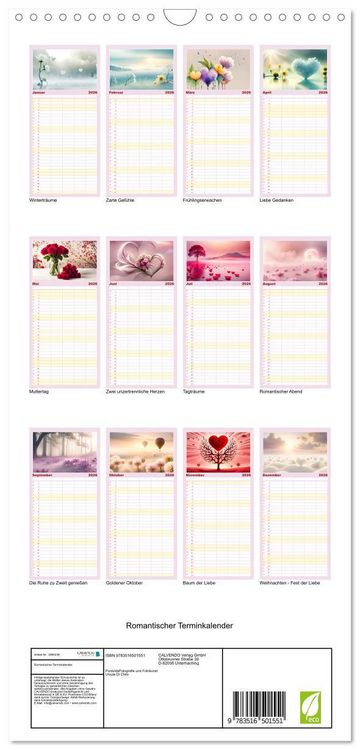 Produktbild: Familienplaner 2026 - Romantischer Terminkalender mit 5 Spalten (Wandkalender, 21 x 45 cm) CALVENDO