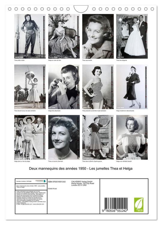 Produktbild: Deux mannequins des ann&eacute;es 1950 - Les jumelles Thea et Helga (Calendrier mural 2026 DIN A4 horizontal), CALVENDO calendrier mensuel