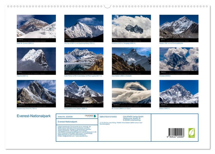 Produktbild: Everest-Nationalpark (hochwertiger Premium Wandkalender 2026 DIN A2 quer), Kunstdruck in Hochglanz