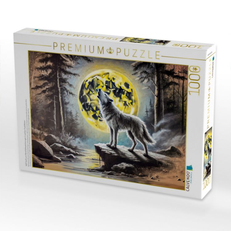 Produktbild: CALVENDO Puzzle Wolf heult zum Mond Kohlezeichnungen in sanften Pastellt&ouml;nen | 1000 Teile Lege-Gr&ouml;&szlig;e 64x48cm Foto-Puzzle f&uuml;r gl&uuml;ckliche Stunden