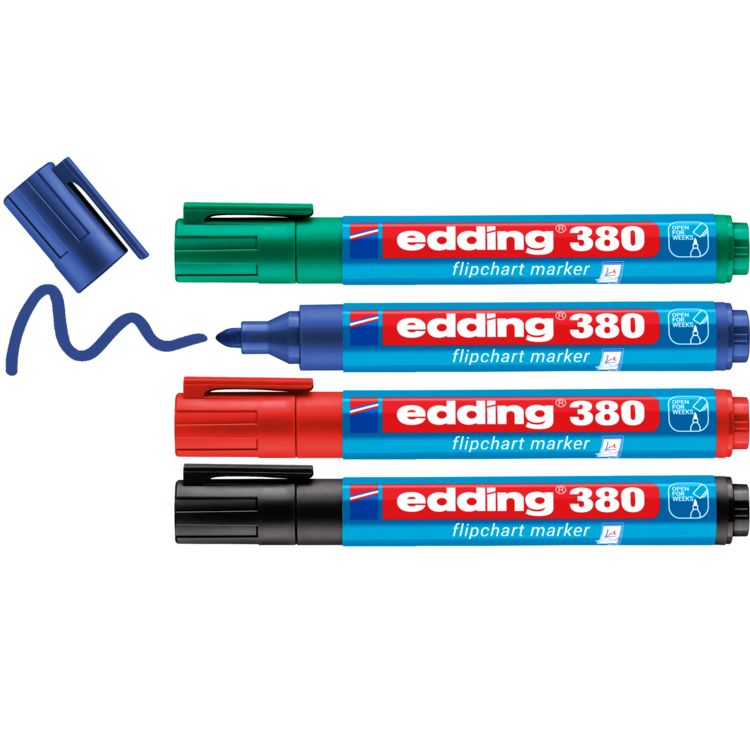 Produktbild: edding Flipchart Marker 380 1,5-3mm schwarz/rot/blau/gr&uuml;n 4 St&uuml;ck