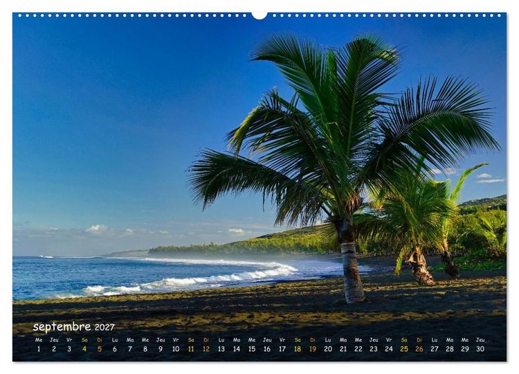 Produktbild: La R&egrave;union - C&ocirc;tes fantastiques et paysage montagneux (Calendrier mural haut de gamme 2027 DIN A2 vertical), CALVENDO calendrier mensuel