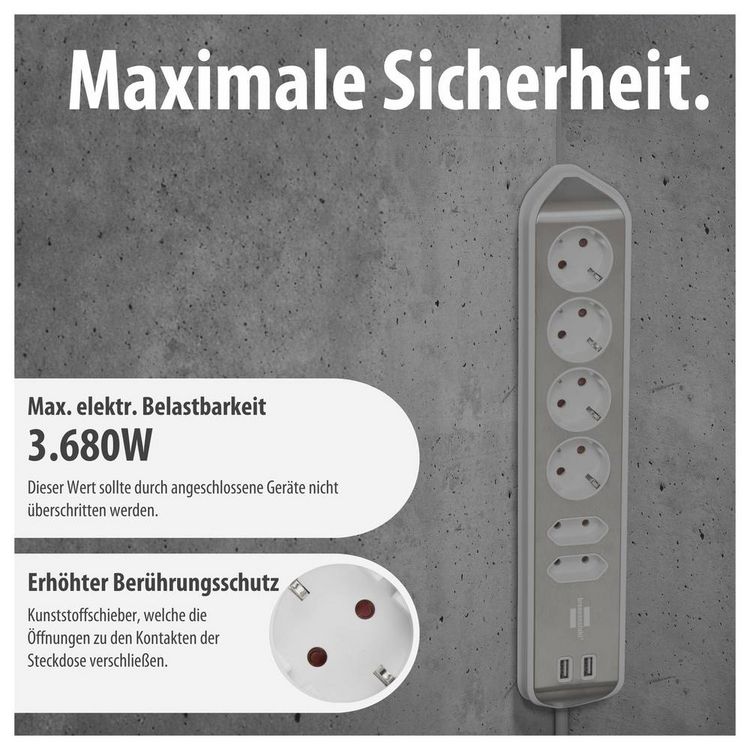 Produktbild: Brennenstuhl 1153590620 Tischsteckdose Silber, Wei&szlig; Schutzkontakt 1 St.