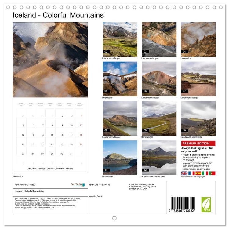 Produktbild: Iceland - Colorful Mountains (Wall Calendar 2026 12 &times; 12 Inch) CALVENDO 12 Month Wall Calendar