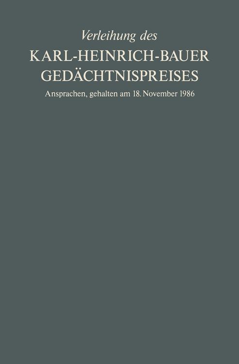Produktbild: Verleihung des Karl-Heinrich-Bauer Ged&auml;chtnispreises