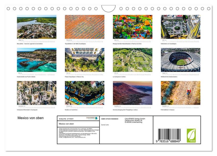 Produktbild: Mexico von oben (Wandkalender 2026 DIN A4 quer), CALVENDO Monatskalender