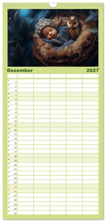 Produktbild: Familienplaner 2027 - Kleine Schlummerparade: Babys und ihre kuscheligen Tierfreunde mit 5 Spalten (Wandkalender, 21 x 45 cm) CALVENDO