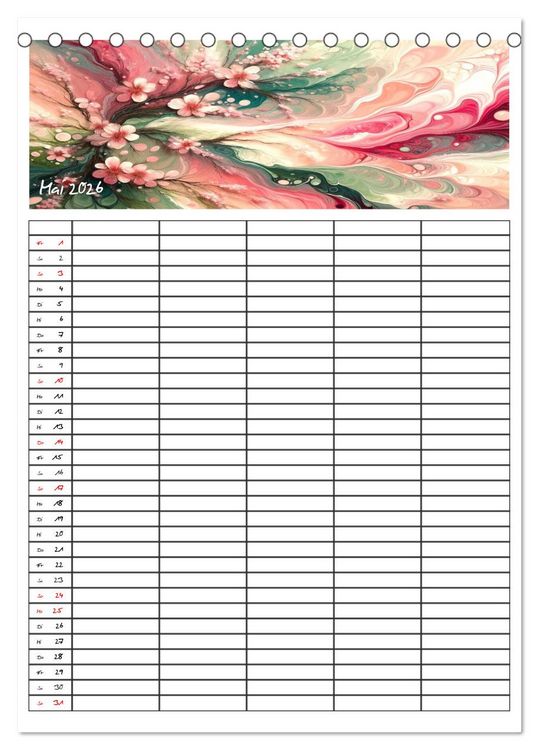 Produktbild: Pouring Art Familienplaner - Durch das Jahr mit KI-kreierter Pouring Kunst (Tischkalender 2026 DIN A5 hoch), CALVENDO Monatskalender