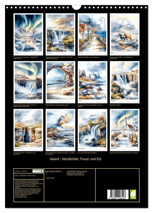 Produktbild: Island - Nordlichter, Feuer und Eis (Wandkalender 2026 DIN A3 hoch), CALVENDO Monatskalender