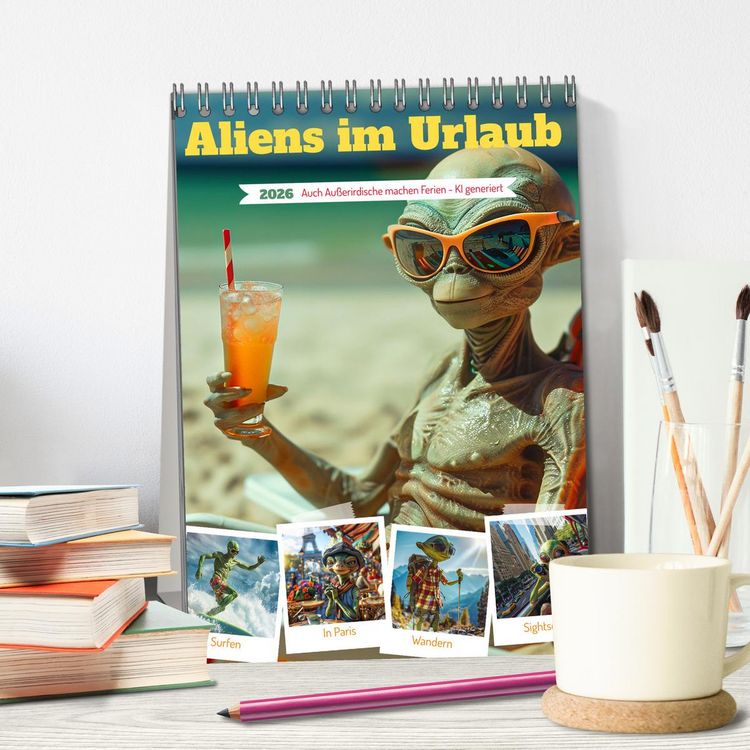 Produktbild: Aliens im Urlaub (Tischkalender 2026 DIN A5 hoch), CALVENDO Monatskalender
