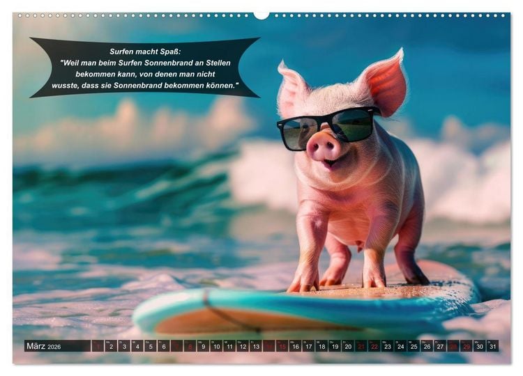 Produktbild: Der tierisch lustige Surfkalender (hochwertiger Premium Wandkalender 2026 DIN A2 quer), Kunstdruck in Hochglanz