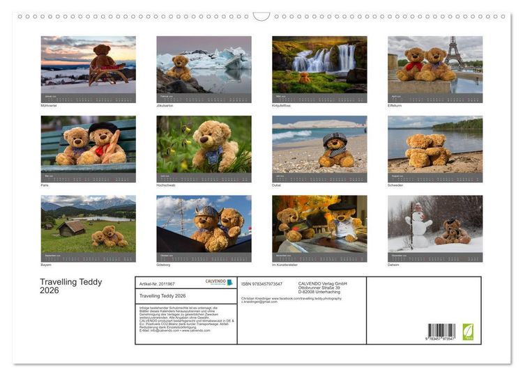 Produktbild: Travelling Teddy 2026 (Wandkalender 2026 DIN A2 quer), CALVENDO Monatskalender