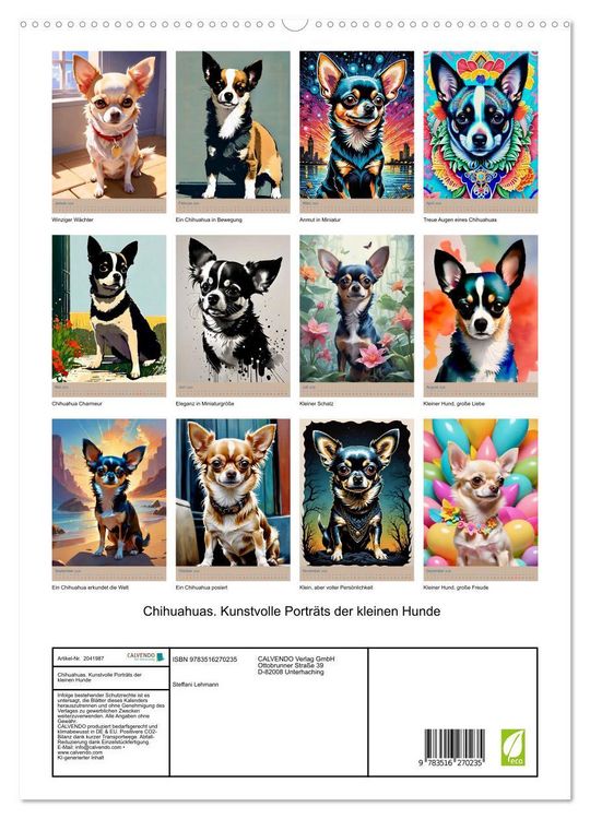 Produktbild: Chihuahuas. Kunstvolle Portr&auml;ts der kleinen Hunde (hochwertiger Premium Wandkalender 2026 DIN A2 hoch), Kunstdruck in Hochglanz