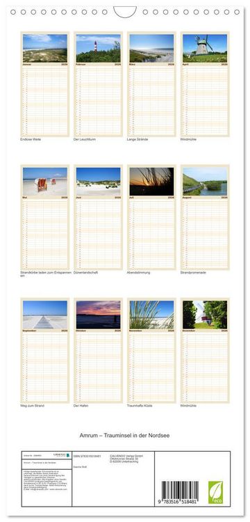 Produktbild: Familienplaner 2026 - Amrum &ndash; Trauminsel in der Nordsee mit 5 Spalten (Wandkalender, 21 x 45 cm) CALVENDO