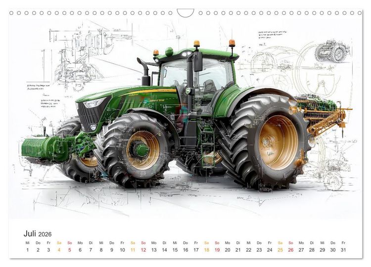 Produktbild: Traktoren - Design und Power Studien in Gr&uuml;n (Wandkalender 2026 DIN A3 quer), CALVENDO Monatskalender