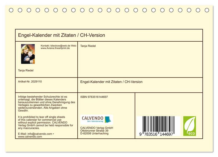 Produktbild: Engel-Kalender mit Zitaten / CH-Version (Tischkalender 2026 DIN A5 quer), CALVENDO Monatskalender