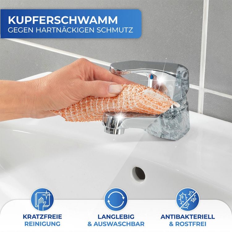 Produktbild: Kupferschwamm 6er Set, entfernt schonend hartn&auml;ckigen Schmutz