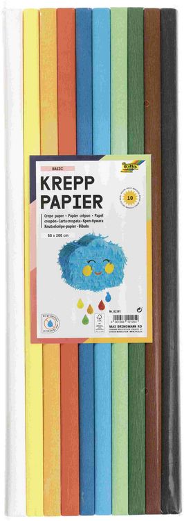 Produktbild: Folia Krepppapier-Rollen BASIC, 50x200cm, 10 Rollen farbig sortiert