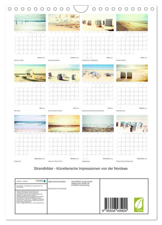 Produktbild: Strandbilder - K&uuml;nstlerische Impressionen von der Nordsee (Wandkalender 2026 DIN A4 hoch), CALVENDO Monatskalender