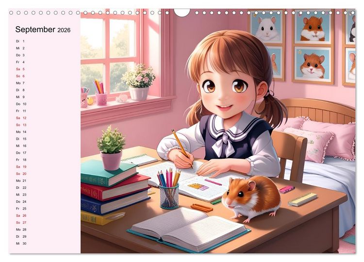 Produktbild: M&auml;dchen und ihre tierischen Freunde - Tierisch s&uuml;&szlig;e Mangas f&uuml;r M&auml;dchen (Wandkalender 2026 DIN A3 quer), CALVENDO Monatskalender