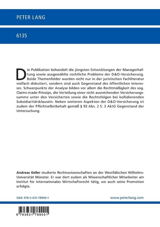 Produktbild: Aktienrechtliche Vorstandshaftung und ausgew&auml;hlte Fragen der D&O-Versicherung