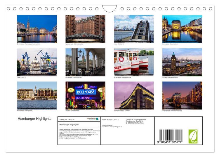 Produktbild: Hamburger Highlights (Wandkalender 2026 DIN A4 quer), CALVENDO Monatskalender