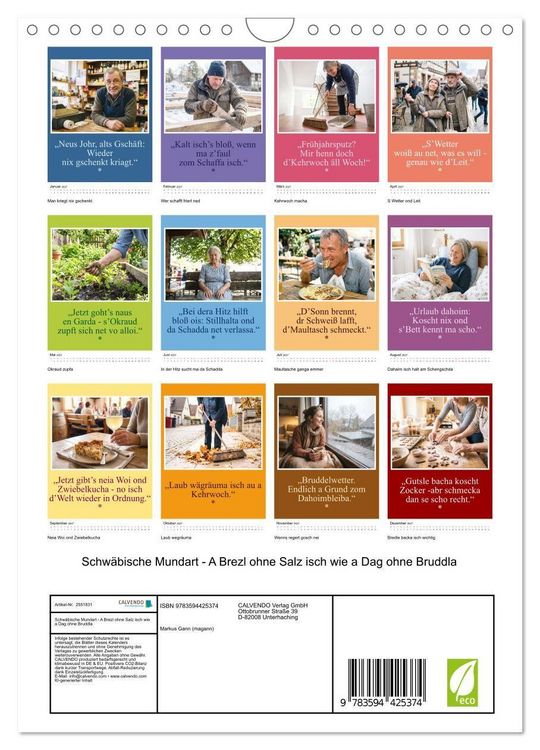 Produktbild: Schw&auml;bische Mundart - A Brezl ohne Salz isch wie a Dag ohne Bruddla (Wandkalender 2027 DIN A4 hoch), CALVENDO Monatskalender