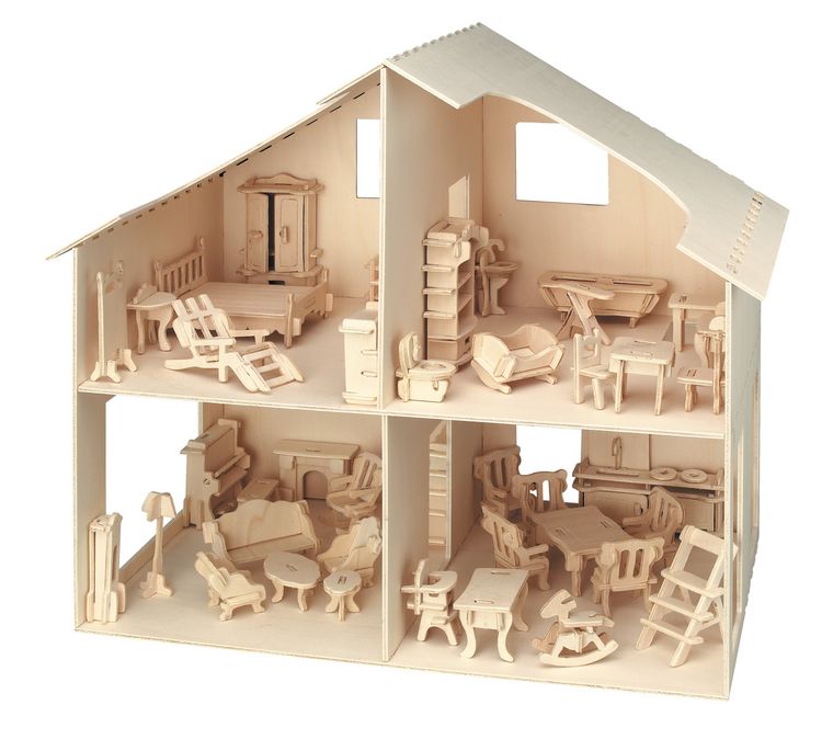 Produktbild: PEBARO 880 - Puppenhaus Holzbausatz mit M&ouml;beln, 11+241 Teile, Holzkonstruktion zum Zusammenstecken