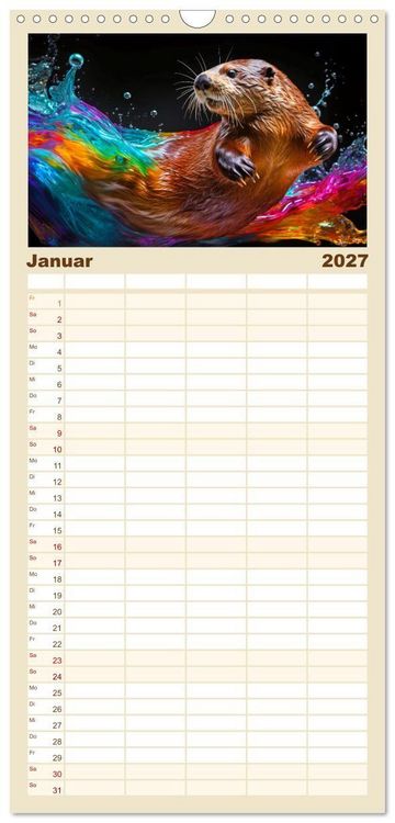 Produktbild: Familienplaner 2027 - Farbsplash in der Tierwelt mit 5 Spalten (Wandkalender, 21 x 45 cm) CALVENDO