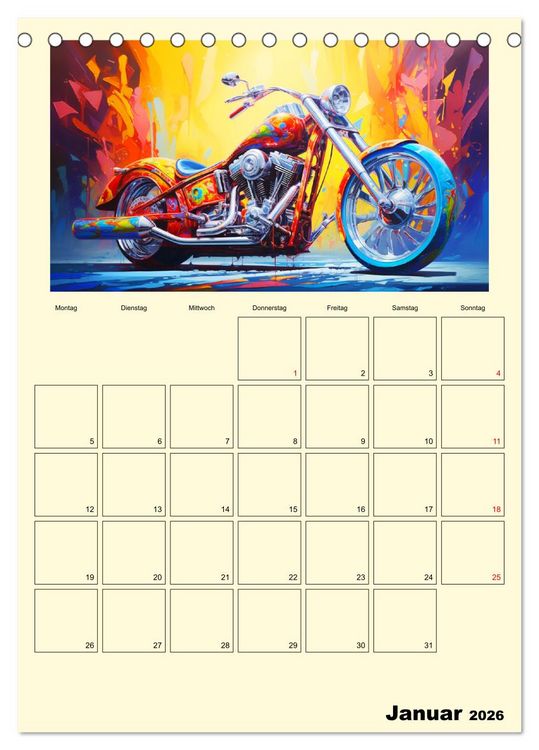 Produktbild: Custom Motorcycle Paintings (Tischkalender 2026 DIN A5 hoch), CALVENDO Monatskalender