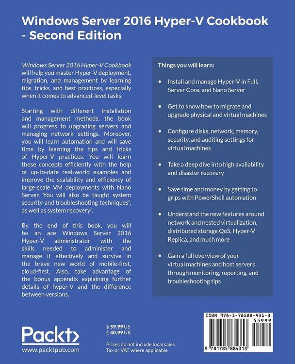 Produktbild: Windows Server 2016 Hyper-V Cookbook - Second Edition