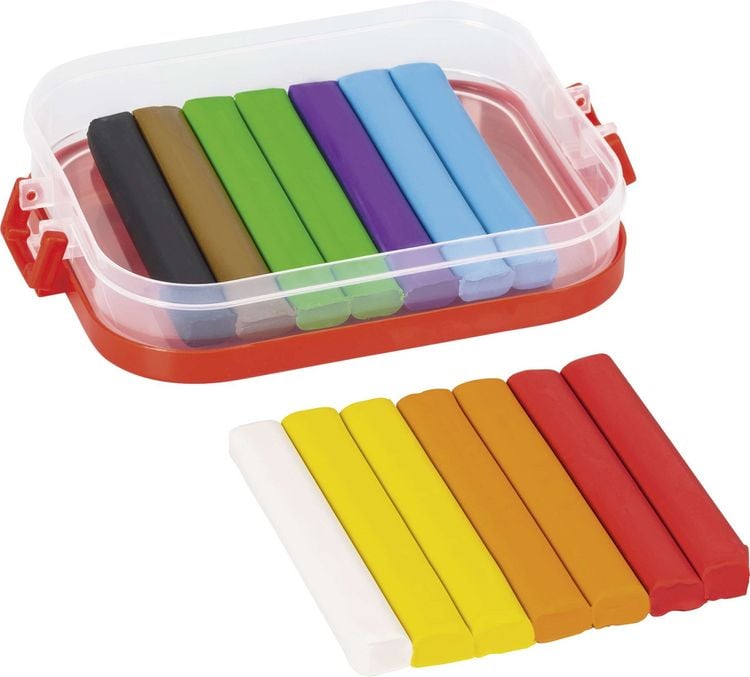 Produktbild: KNORR prandell Kinderknete Box Schule, 14 farbige Stangen in Frischhaltebox, 340g