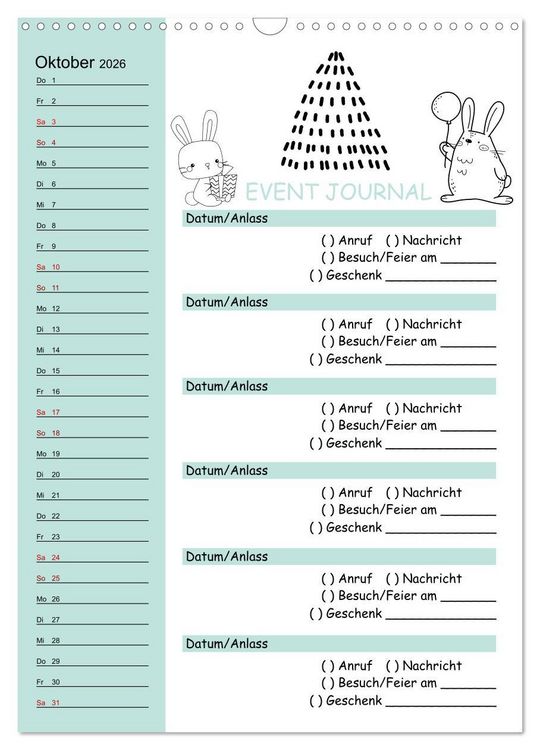 Produktbild: Geburtstagsplaner Doodle Tiere - F&uuml;r Termine, Geschenke, Eventdetails & mehr (Wandkalender 2026 DIN A3 hoch), CALVENDO Monatskalender
