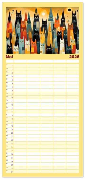 Produktbild: Familienplaner 2026 - Schnurrendes Katzenget&uuml;mmel mit 5 Spalten (Wandkalender, 21 x 45 cm) CALVENDO